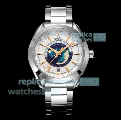 N1 Factory V2 Swiss 11 Omega Aqua Terra 150M GMT Worldtimer White Face Watch 